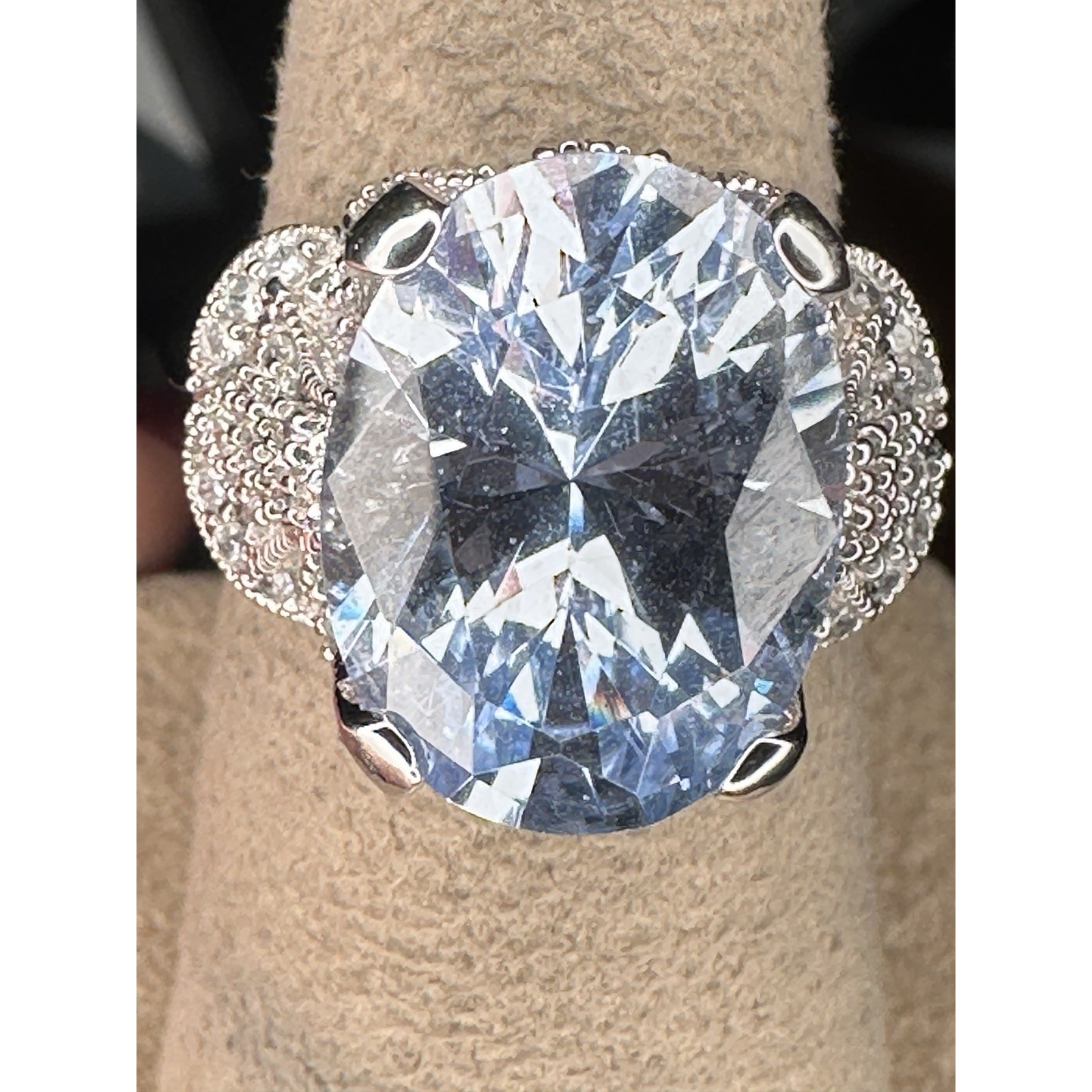 Vintage Espo Large Blue Topaz Sterling Silver Ring Size 7
